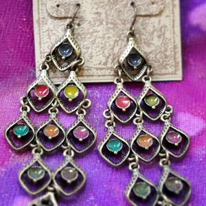 Brass Tone Colorful Enameled Earrings